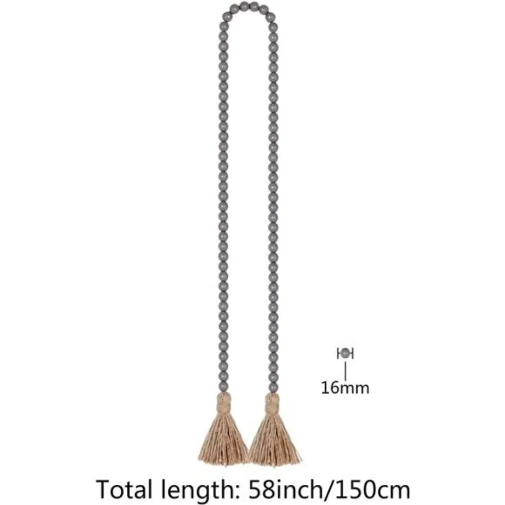 Wood Bead Garland with Tassels Wall Hanging Decoration (Gray)